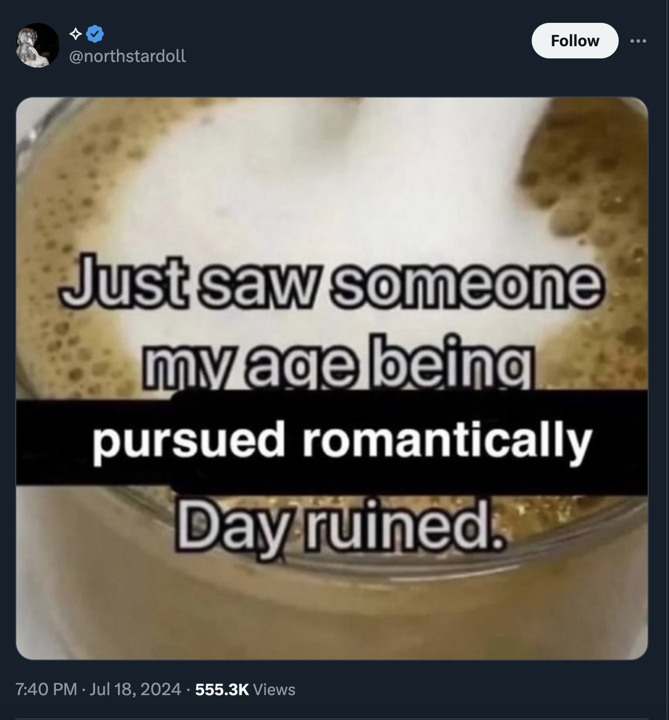 screenshot - Just saw someone my age being pursued romantically Day ruined. Views